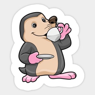 Mole with Cup of Coffee & Saucer Sticker